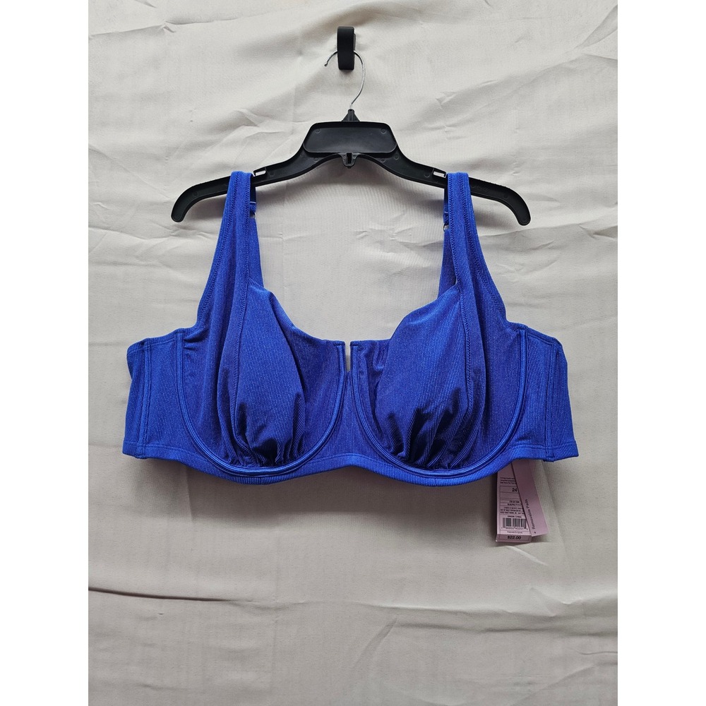 Wild Fable Blue Ribbed Underwire Bikini Top Plus Size 24 NWT